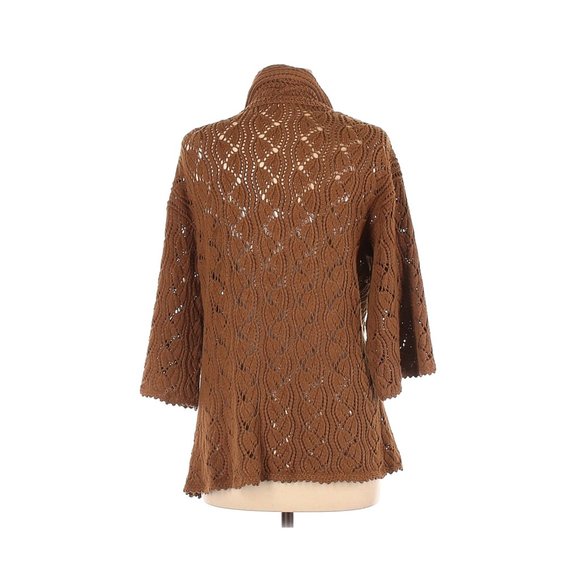J. Jill Brown Open Knit Sweater Boho Crochet Cardi - Picture 2 of 2
